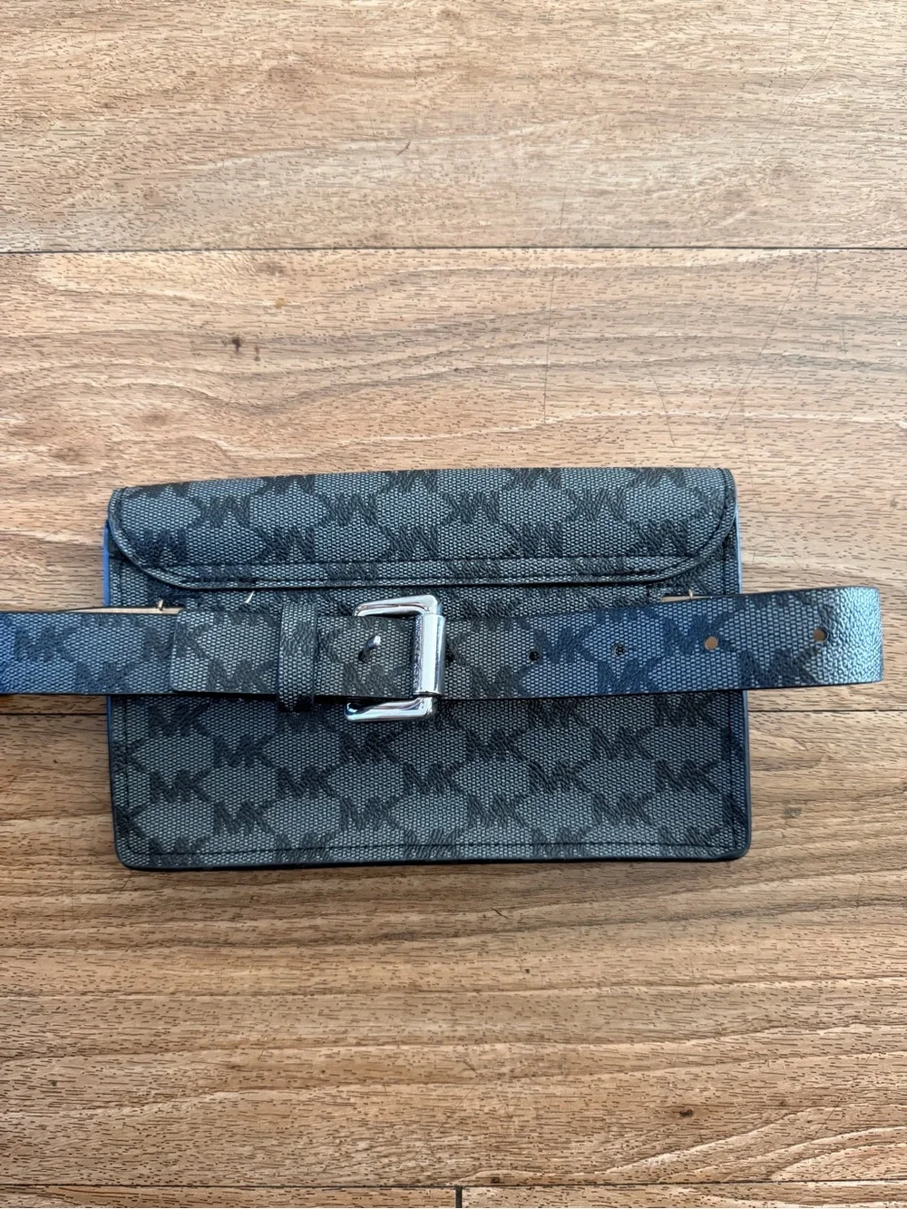 Michael Kors Gray and Black Monogram Envelope Crossbody Wallet